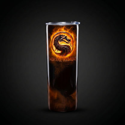 Mortal Kombat Wrap — back of 20 oz tumbler with flaming Mortal Kombat dragon logo